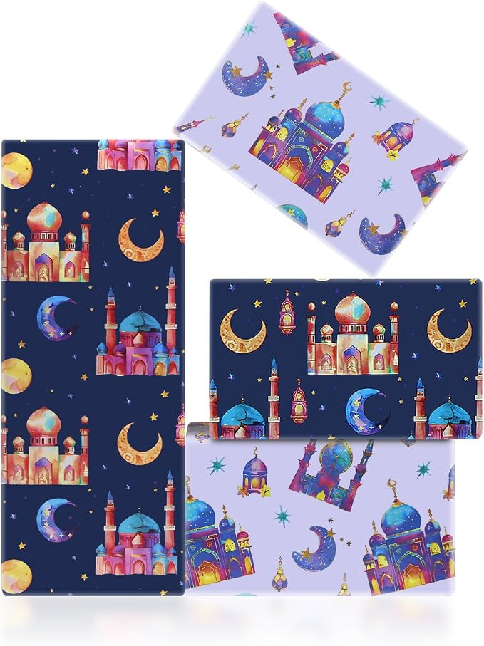 Eid Wrapping Paper,4 Sheet Colorful Mosque Moon Star Ramadan Eid Mubarak Al-Fitr Al-Adha Wrapping... | Amazon (US)