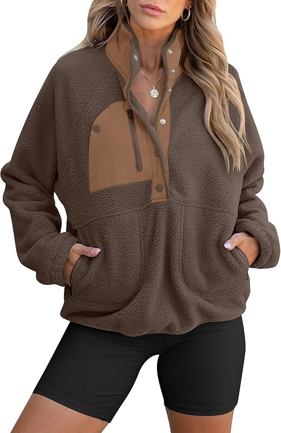 ANRABESS Womens Sweatshirt Fleece Sherpa Jacket Cropped Loose Pullover Fuzzy Lightweight Winter F... | Amazon (US)