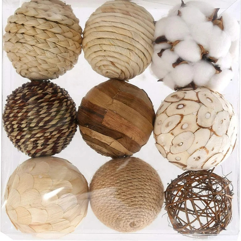 Ciroases Assorted Decorative Spherical 9pcs Brown White Orbs Natural Twig Rattan Woven Cotton Bal... | Walmart (US)