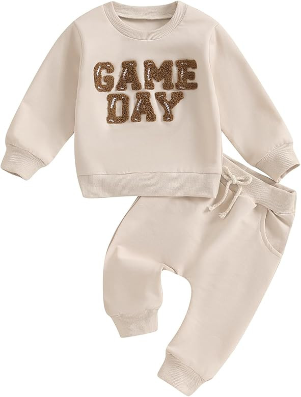 Baby Winter Clothes Boy Girl Fuzzy Letter Embroidery Long Sleeve Sweatshirt Pants Set Toddler Fal... | Amazon (US)