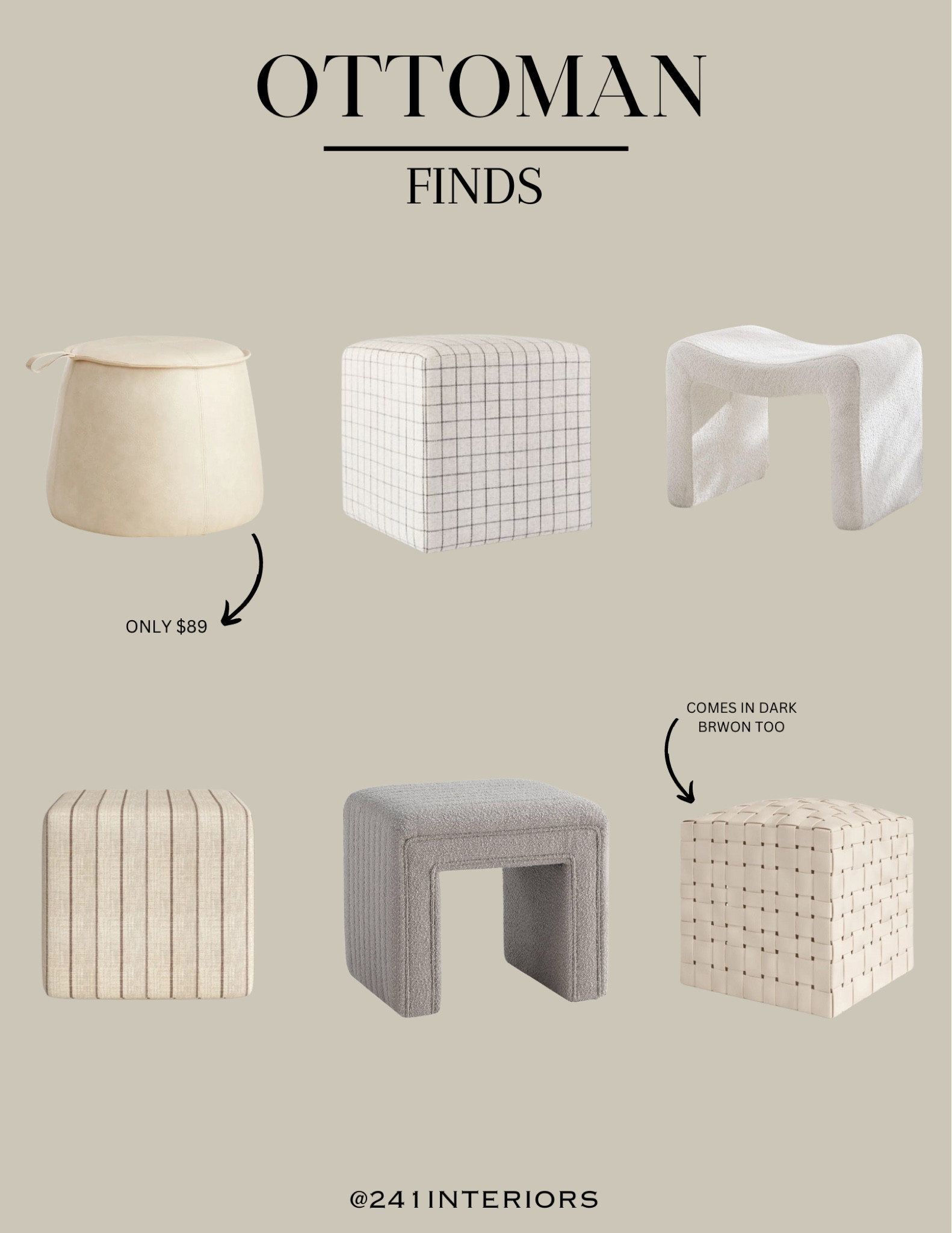 Favorite neutral ottoman finds

#LTKfindsunder100 #LTKhome #LTKstyletip