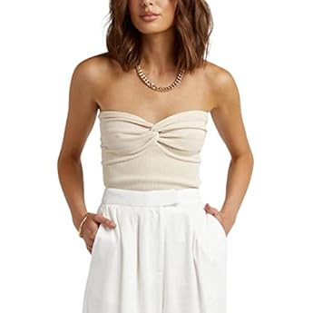 Womens Strapless Crop Top Sexy Sweetheart Neck Ribbed Knit Twisted Knot Front Sleeveless Y2K Camisol | Amazon (US)