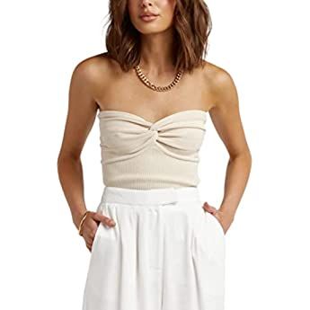 Womens Strapless Crop Top Sexy Sweetheart Neck Ribbed Knit Twisted Knot Front Sleeveless Y2K Camisol | Amazon (US)