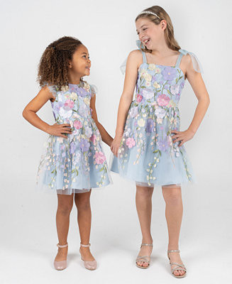 Girls' 2T-6X Floral Embroidered Mesh Illusion Dress | Macy's