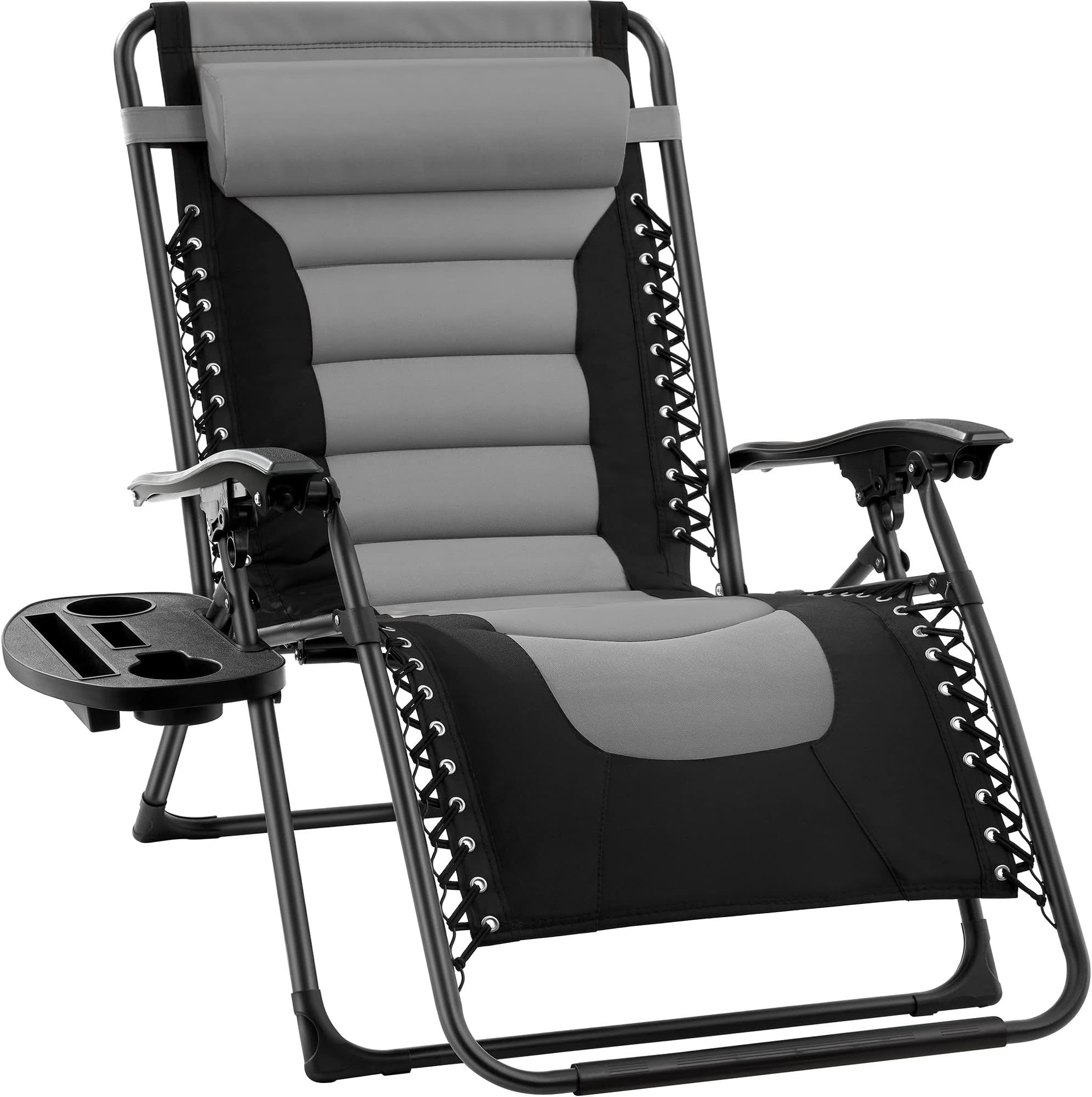 Best Choice Products Oversized Padded Zero Gravity Chair, Folding Outdoor Patio Recliner, XL Anti Gravity Lounger for Backyard w/Headrest, Cup Holder, Side Tray, Polyester Mesh - Black/Gray | Amazon (US)