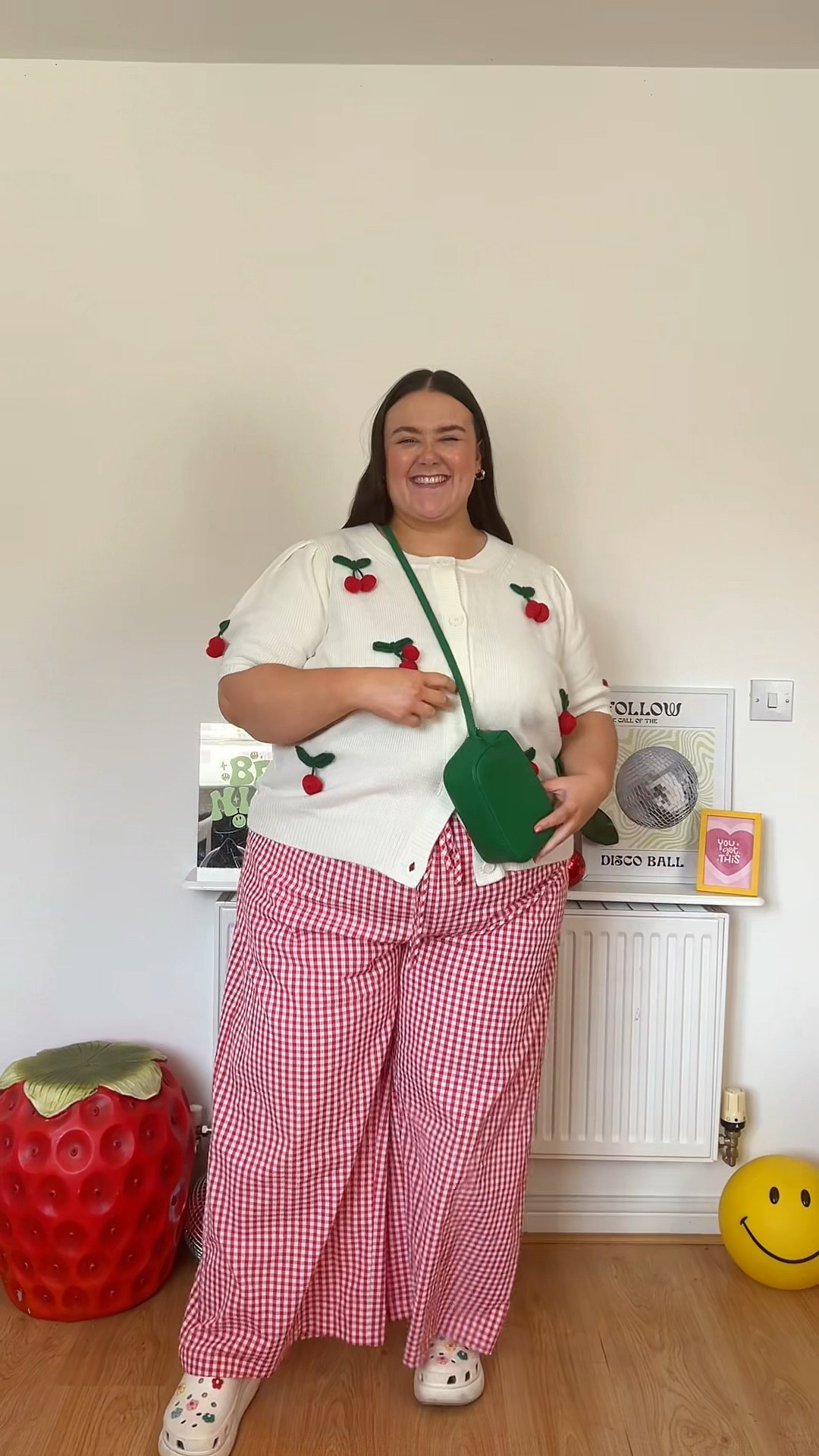 We know how much I love cherries and gingham! 
How cute is this combo! 🍒✨🫶🏻💖😚

The trousers I’m wearing aren’t available anymore but I’ve linked some other colours 🥰