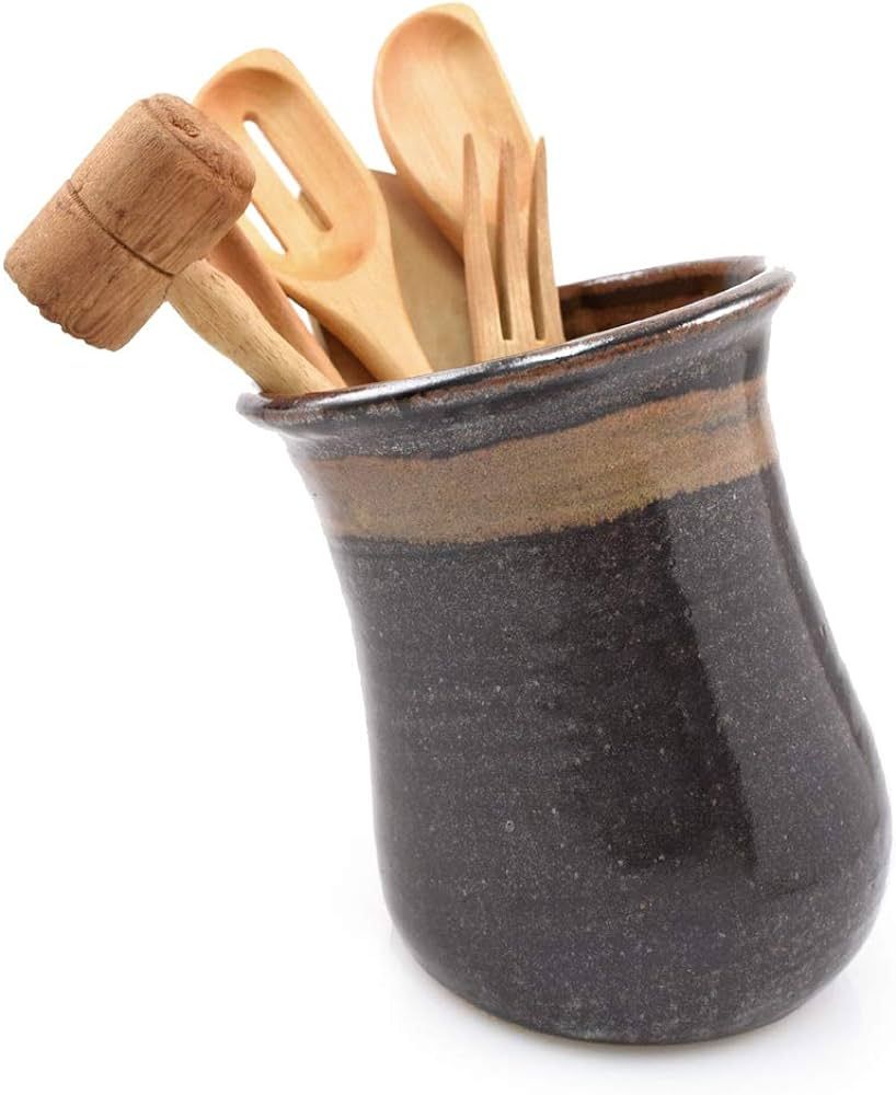 Simply Modern Handmade Pottery Collection: Tilted Utensil Crock in Midnight Mocha, Made in USA | Amazon (US)