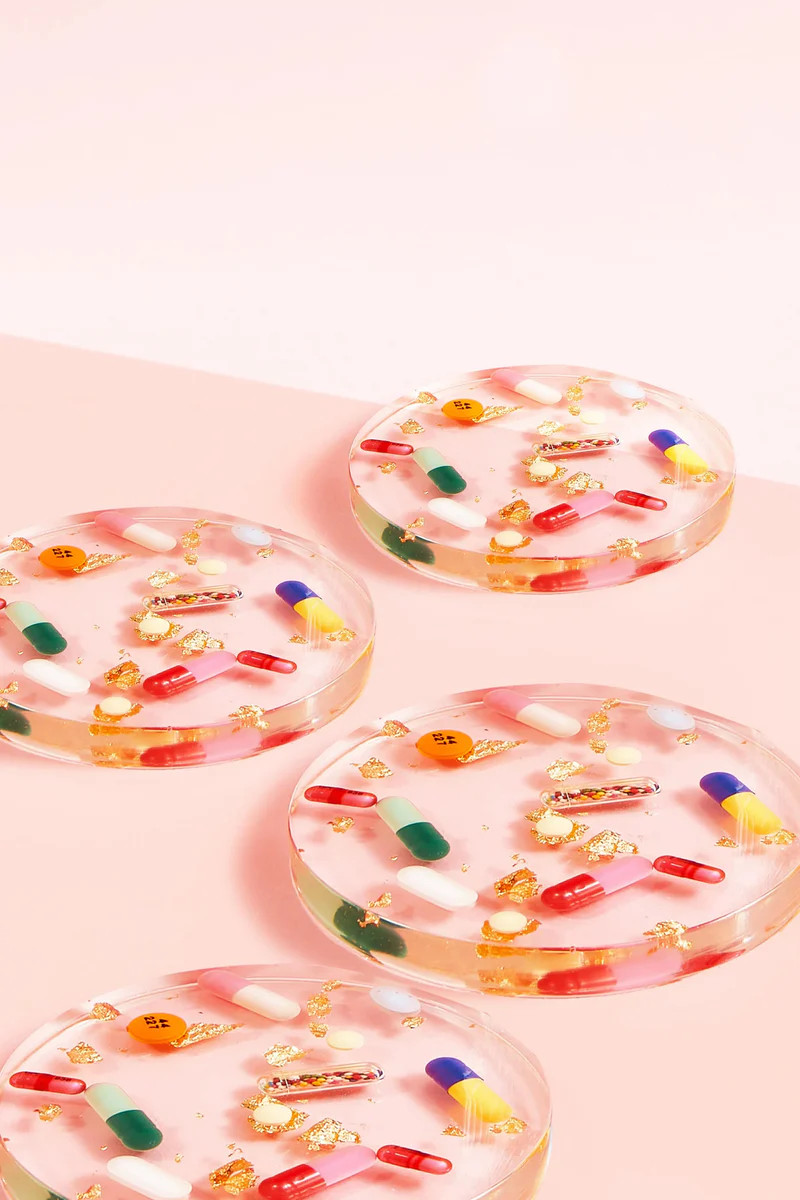 Pills + Gold Acrylic Coasters - Clear | The Impeccable Pig