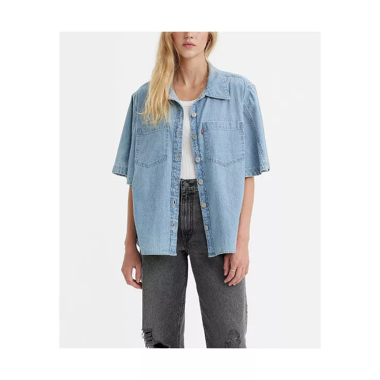 Levi's® Women's Short Sleeve Caden Denim Button-Down Shirt - Blue | Target