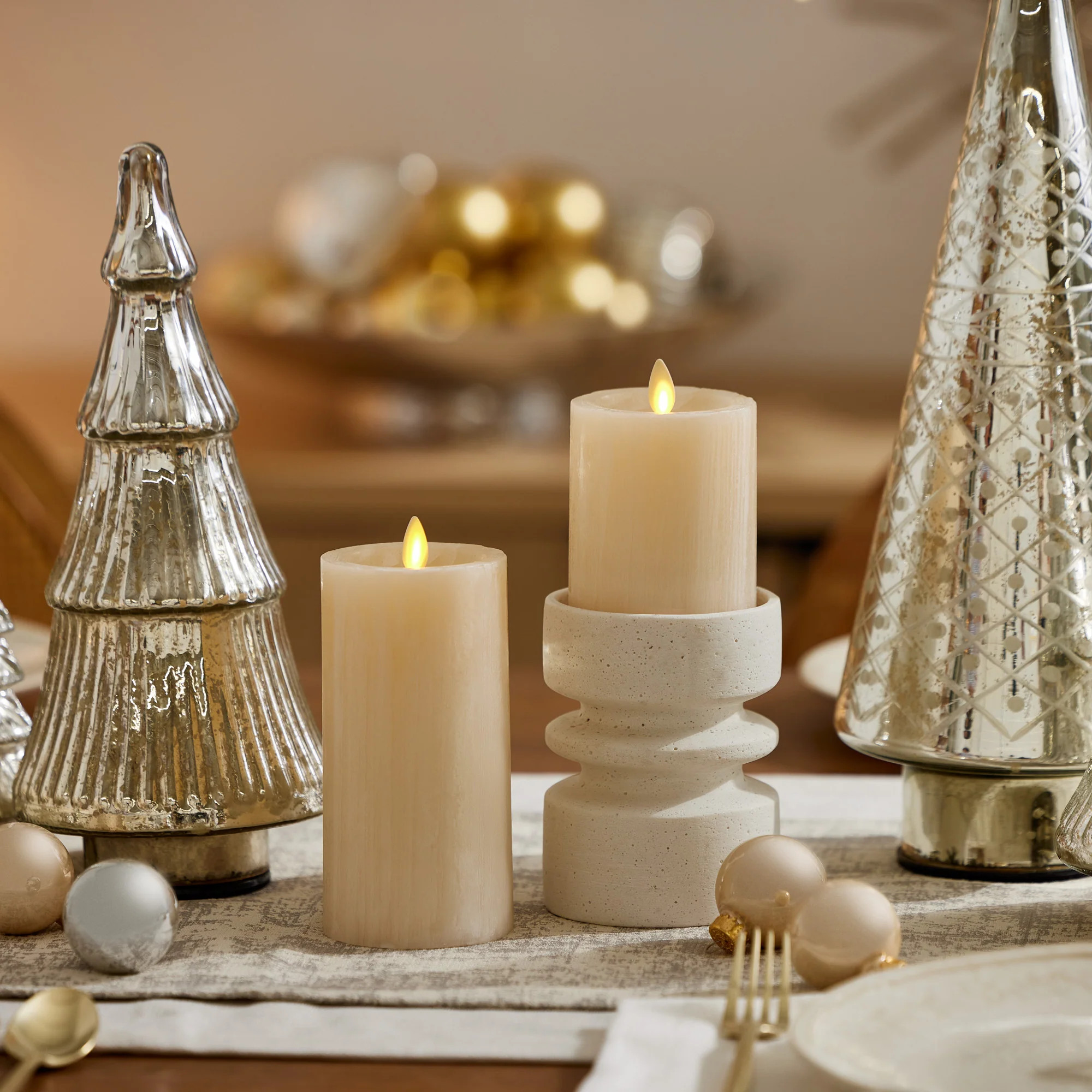 White Swan Selenite Flameless Candle Pillar | Luminara