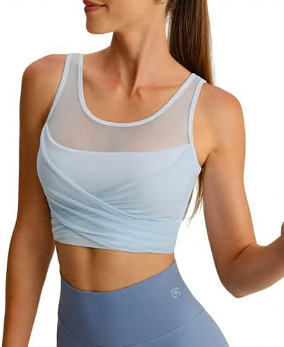 BERLOOK Womens Crop Tank Tops with Built in Bras Breathable Wrap Ruched Athletic Workout Yoga Sle... | Amazon (US)