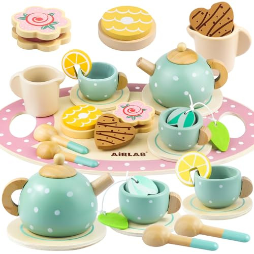 Wooden Tea Set for Little Girls Play Food Pretend Play Kitchen Accessories for 3 4 5 Years Old Girls and Boys Toddler Princess Tea Time Party Food Toys | Amazon (US)