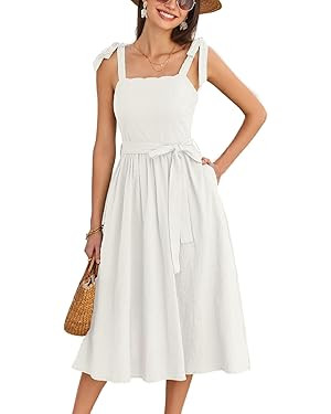 GRACE KARIN Women's 2024 Summer Midi Dress Casual Sleeveless Spaghetti Strap Smocked A Line Long ... | Amazon (UK)