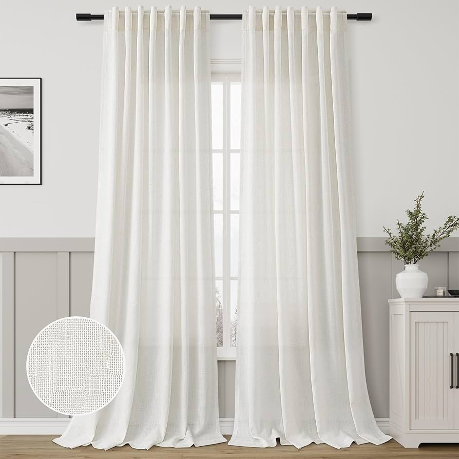 Cream Linen Curtains 96 Inches Long 2 Panel Set Back Tab Pleated Boho Modern Farmhouse Light Filt... | Amazon (US)