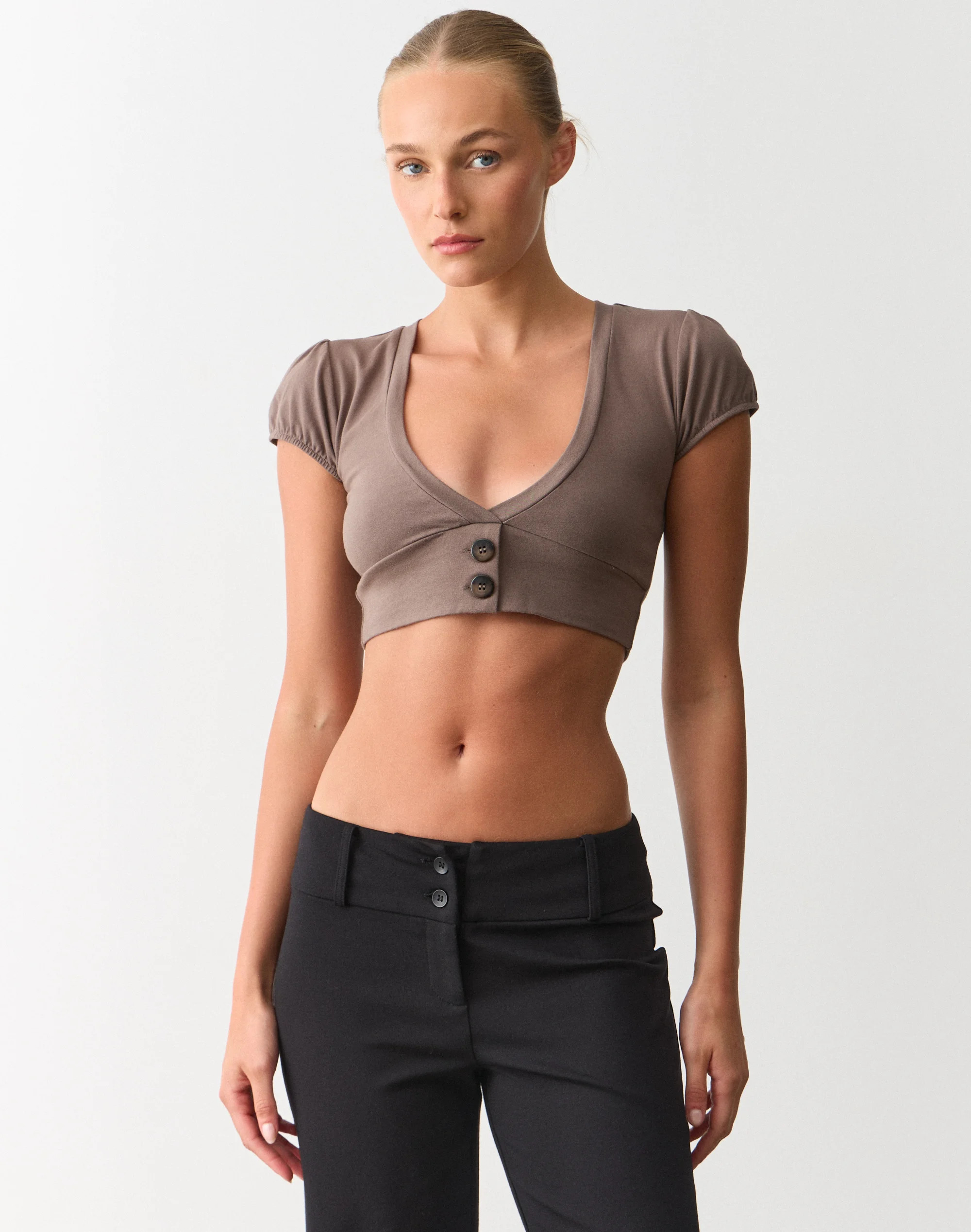 Cropped Button Detail Top | Glassons (Australia)