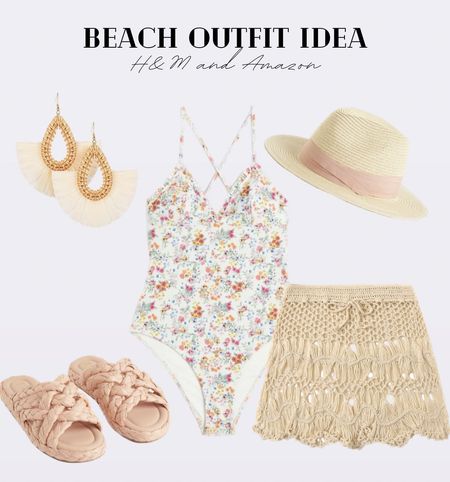 Beach outfit for less 🌊🏝️ 
one piece swimsuit, swimsuit coverup, wicker, beach hat, straw hat, beach accessories 

#LTKtravel #LTKswim