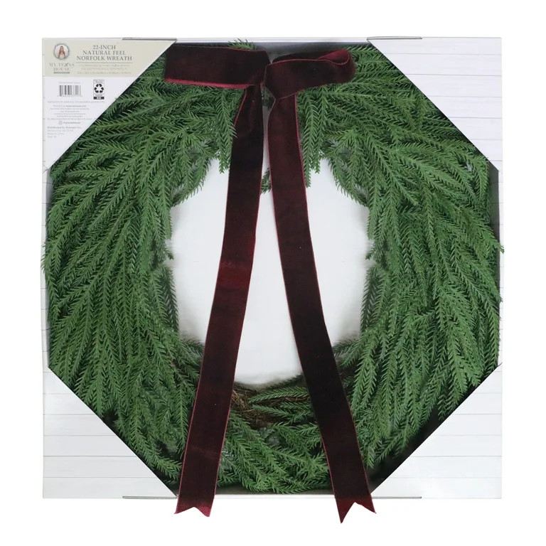 Evergreen Natural Feel Norfolk Artificial Christmas Wreath, Green, 22", by My Texas House | Walmart (US)