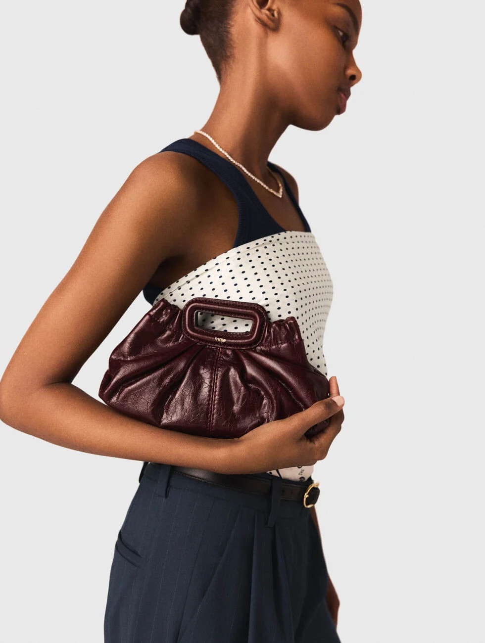 Crackled leather Milpli mini Clutch Red for Women | Maje | Maje US