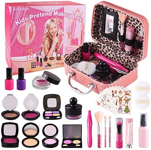 Satkago 21PCS Kids Makeup Kit for Girls, Fake Cosmetic Set with Handbag + 20 Sheets Cartoon Stick... | Amazon (CA)