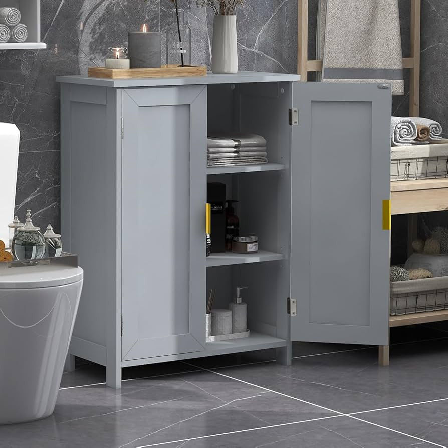 Amazon.com: TaoHFE Grey Bathroom Storage Cabinet,Bathroom Cabinets Freestanding with 2 Doors,Towe... | Amazon (US)