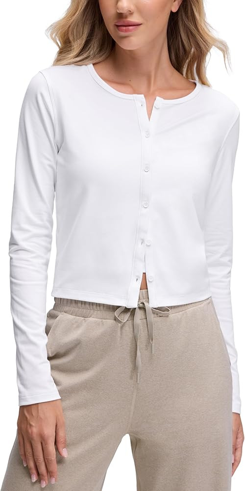 CRZ YOGA Cloud Jersey Lightweight Crewneck Cardigan for Women Soft Knit Button Down Shirts Casual... | Amazon (US)
