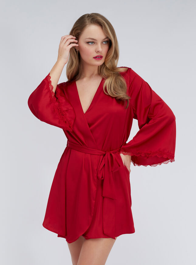 Kaya satin short robe - Dark Red | Boux Avenue (UK)