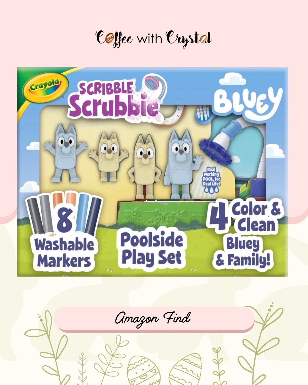 Bluey fans — this one is GOOD 👏

The Crayola Scribble Scrubbie Bluey Poolside Playset lets kids color them, wash them, and do it all over again.

✔️ 8 washable markers
✔️ 4 Bluey family figures
✔️ Reusable + mess contained
✔️ Perfect for Easter baskets or rainy day play

It’s creative play + Bluey = automatic win.

Linked here ⬇️

#LTKKids #EasterBasketIdeas #Bluey #MomFinds #AmazonFinds #KidsGiftIdeas #EasterIdeas #CoffeeWithCrystal