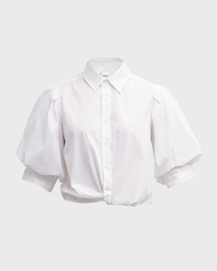 Bomba Button-Down Twist-Front Poplin Shirt | Neiman Marcus