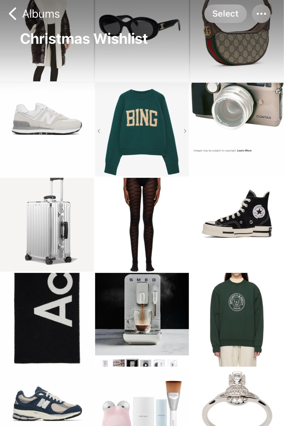 My Christmas Wishlist 2022 🎄 Gifts for her, luxe gifts, luxury gifts, chic gifts, classy gifts, film camera, smeg coffee, Rimowa, new balance, converse hi tops, winter coats, balenciaga, Celine sunnies 

#LTKGiftGuide #LTKSeasonal #LTKHoliday