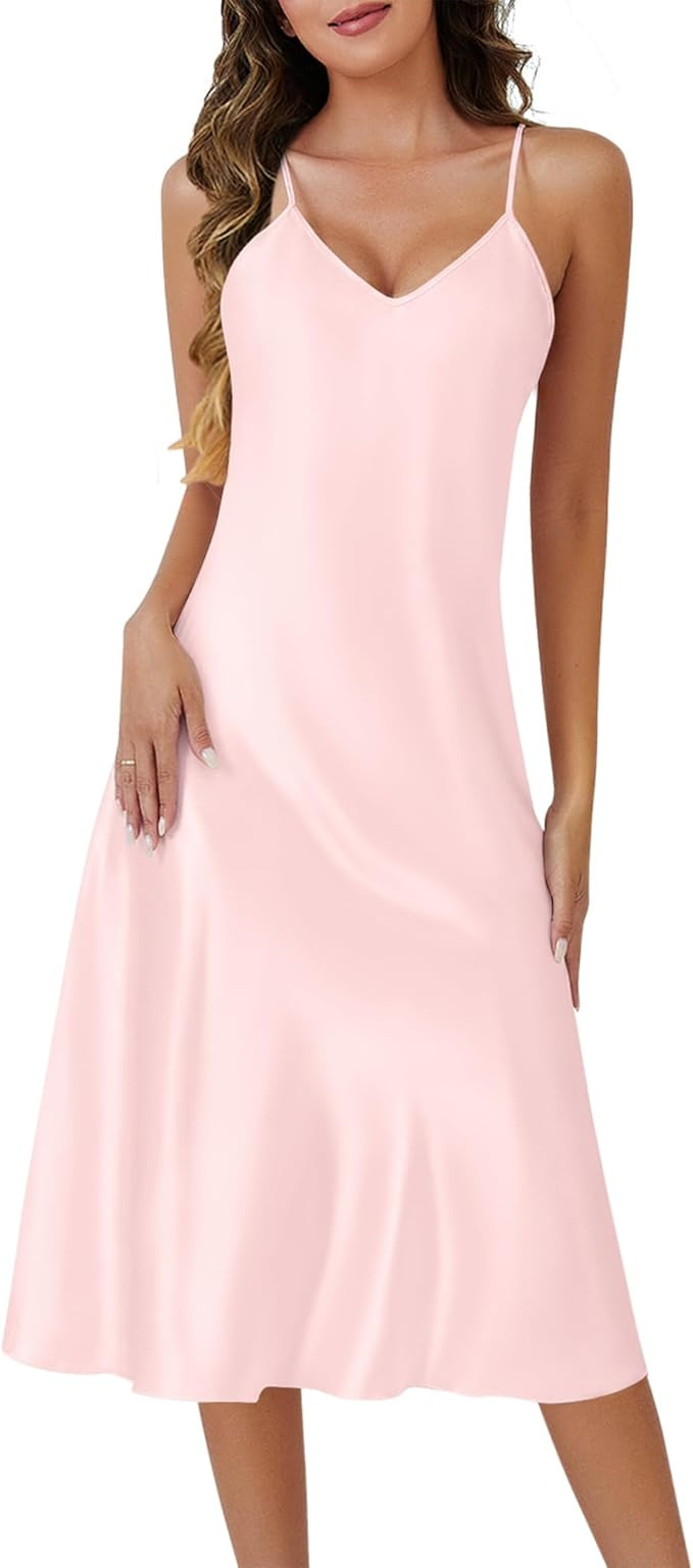 ETOSELL Silk Nightgown for Women Long Satin Sleep Slip Dress Silky Night Dress V Neck Chemise Nig... | Amazon (US)