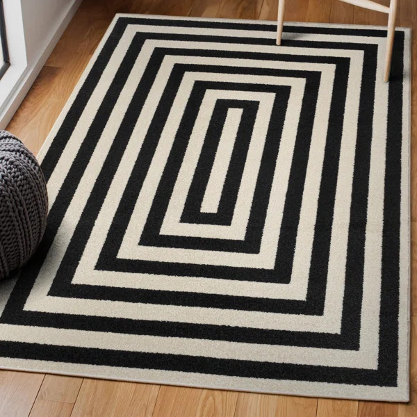 Isibeal Modern Classic Mitre Stripe Black/Ivory Rug | Wayfair North America