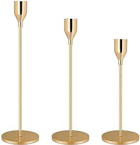 Candle Stick Holders Set of 3 Decorative Candlesticks for Taper Candles Wedding,Dinning,Party Gol... | Amazon (US)