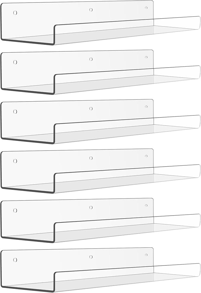 upsimples 6 Pack Acrylic Shelves for Wall Storage, 15" x 4“ Floating Bookshelves for Kids, Disp... | Amazon (US)