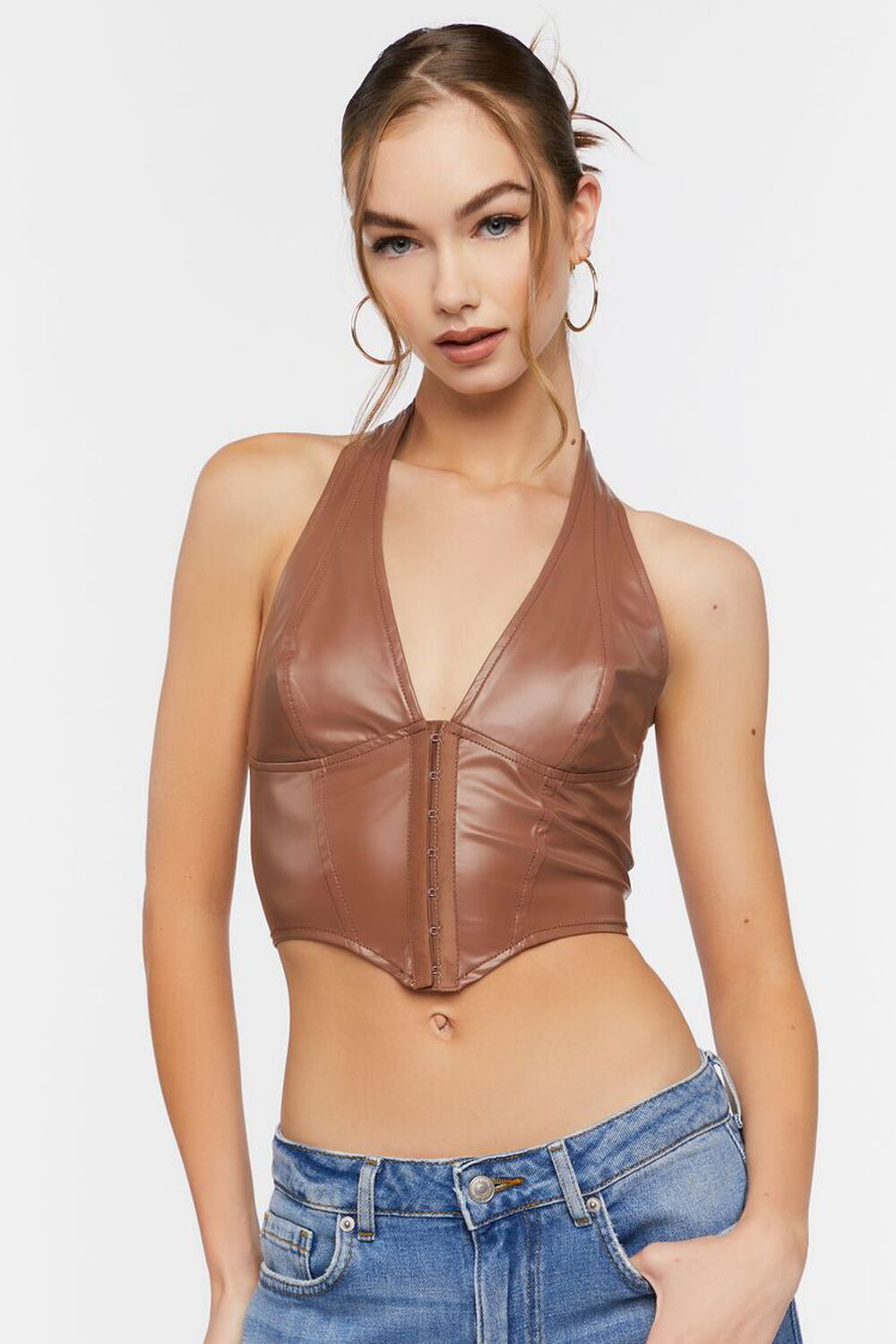 Faux Leather Bustier Halter Top | Forever 21 (US)