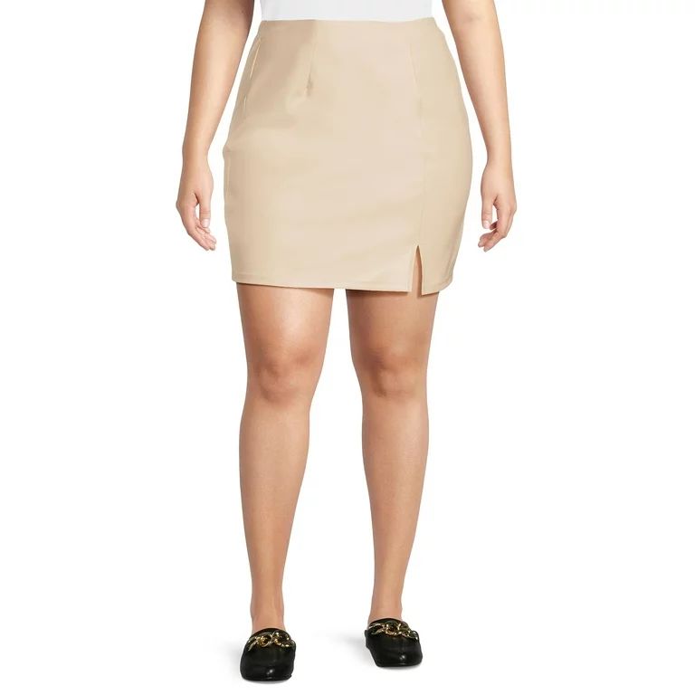 Madden NYC Juniors Plus Size Faux Leather Mini Skirt with Slit | Walmart (US)