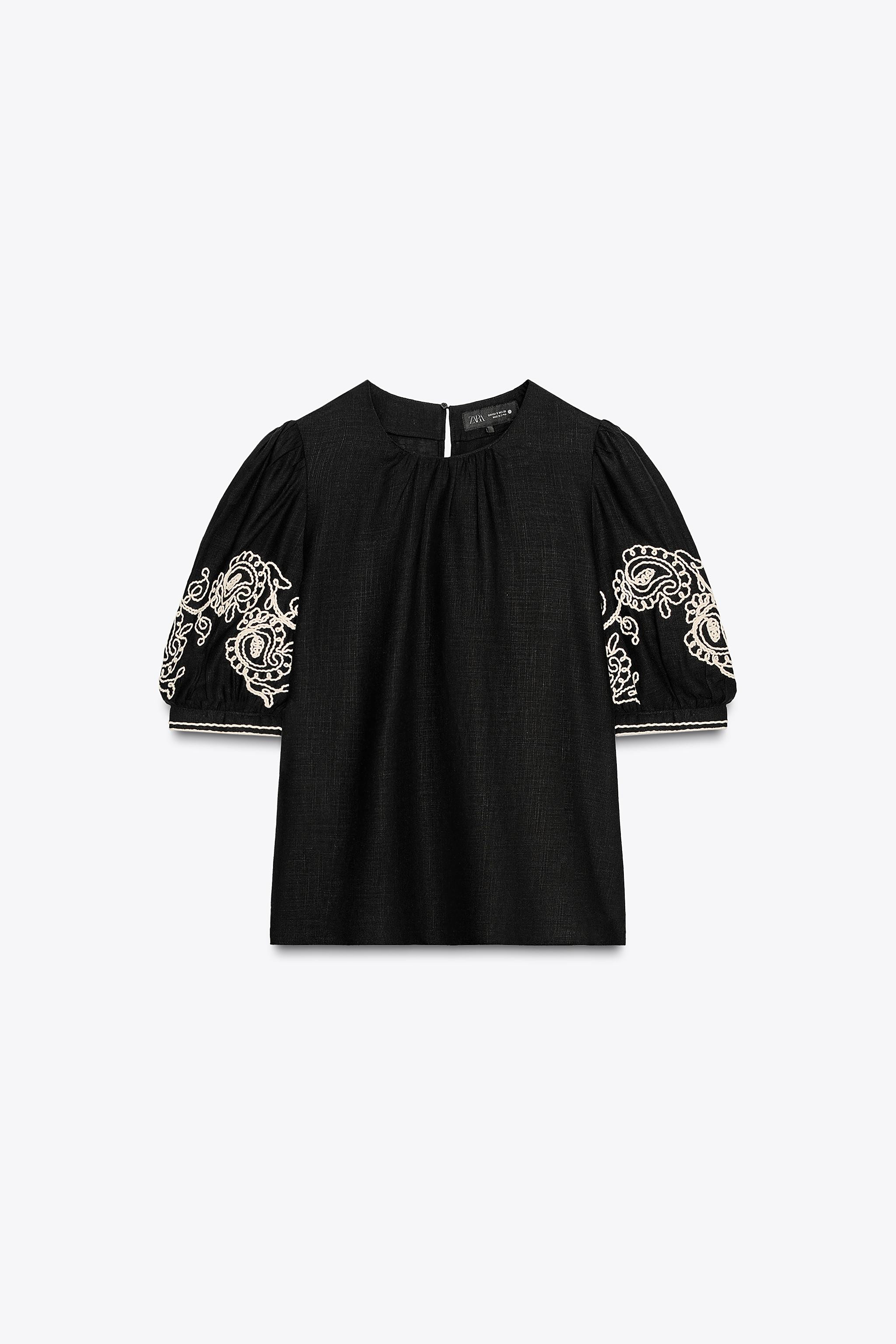 ZW COLLECTION LINEN BLEND EMBROIDERED TOP | Zara US