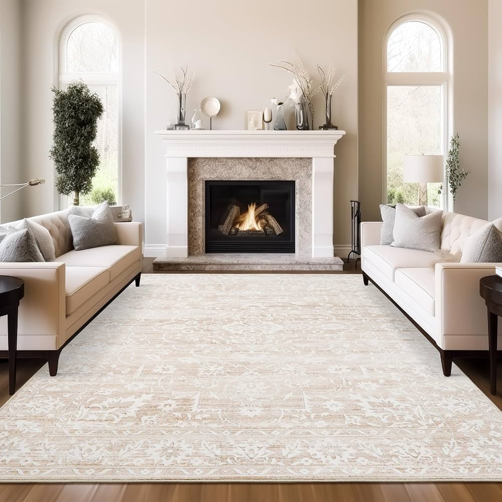 8x10 Area Rugs for Living Room, Stain Resistant Neutral Washable Rugs for Dining Room, Floral Vin... | Amazon (US)