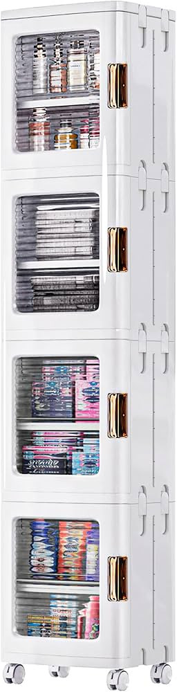 VECELO 4-Tier Tall Narrow Storage Cabinet with Movable Wheels, Adjustable Shelves, Anti-Tip, Slim... | Amazon (US)