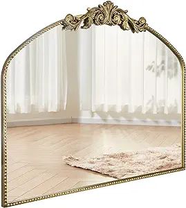 CASOLLY Antique Gold Arch Wall Mirror, 40"x31" Traditional Vintage Mantel Mirror with Ornate Meta... | Amazon (US)