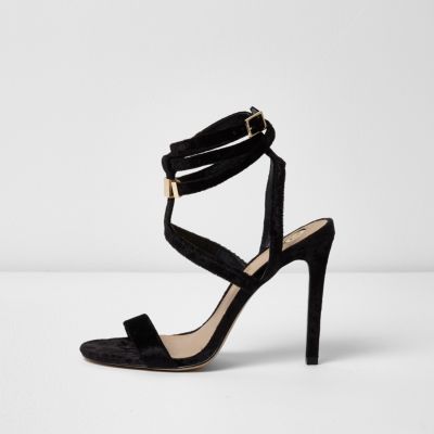 River Island Womens Black cage wrap around sandals | River Island (UK & IE)
