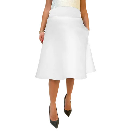 A-Line Flare Skirts for Women - Skater Midi Skirt with High Waist & Pockets(White Medium) | Walmart (US)