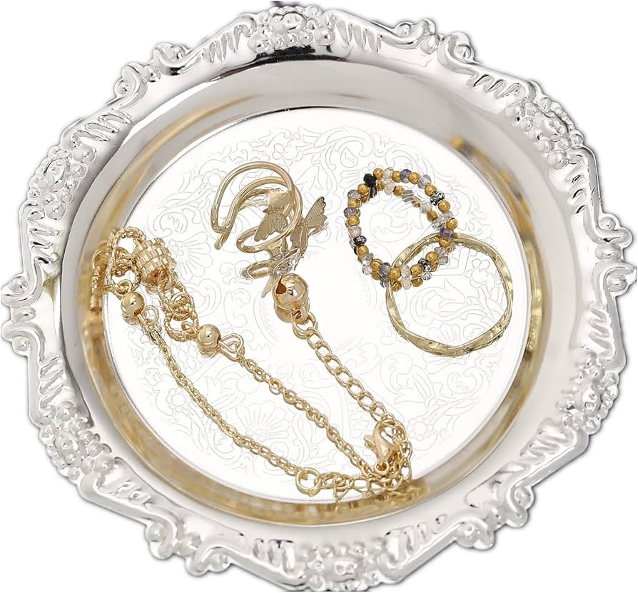 Round Storage Tray Necklace tray Jewelry Holder Organizer Dessert Plate Fruit DishRing Dish Organ... | Amazon (US)