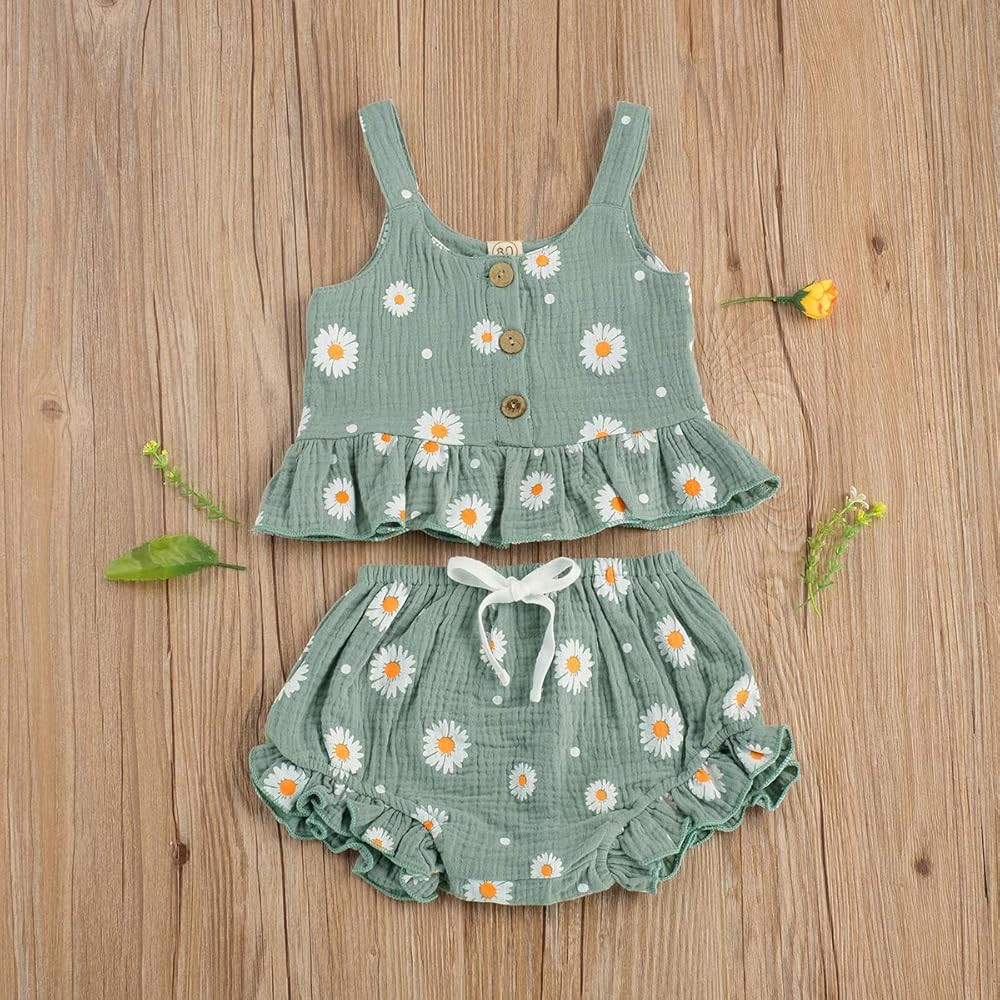 Toddler Baby Infant Girls Summer Outfit Halter Crop Tank Top+Floral Shorts Cute 2Pcs Clothes Set | Amazon (US)