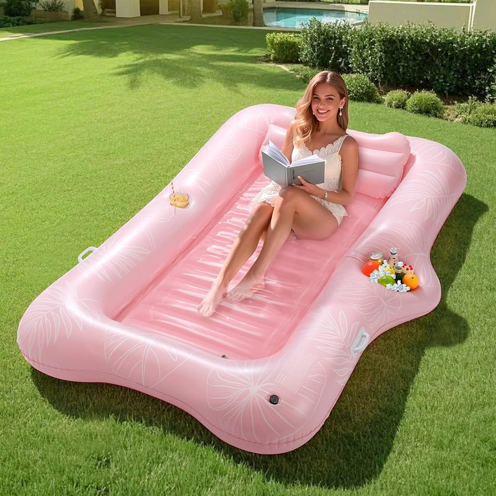 MoKo Pool Floats Adult, Large Floating Bed with Ice Bar, Tanning Bed Pool Raft Inflatable Lounger... | Amazon (US)