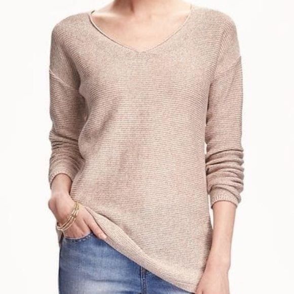 Old Navy Pink Marled Knit V-Neck Long Sleeve Sweater Pullover XS | Poshmark