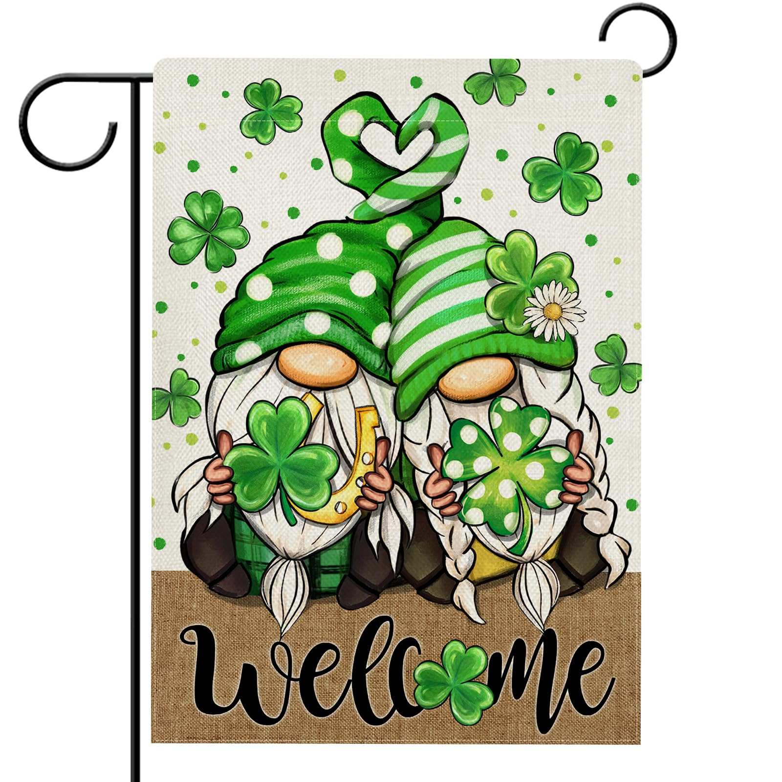 Hzppyz Welcome St. Patrick's Day Gnome Garden Flag Double Sided, Green Shamrock Clover Polka Dot ... | Amazon (US)