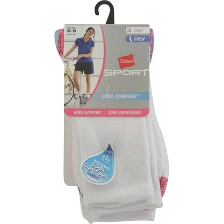 Hanes Sport Women s Crew Socks Moisture-Wicking 3 Pairs | Walmart (US)