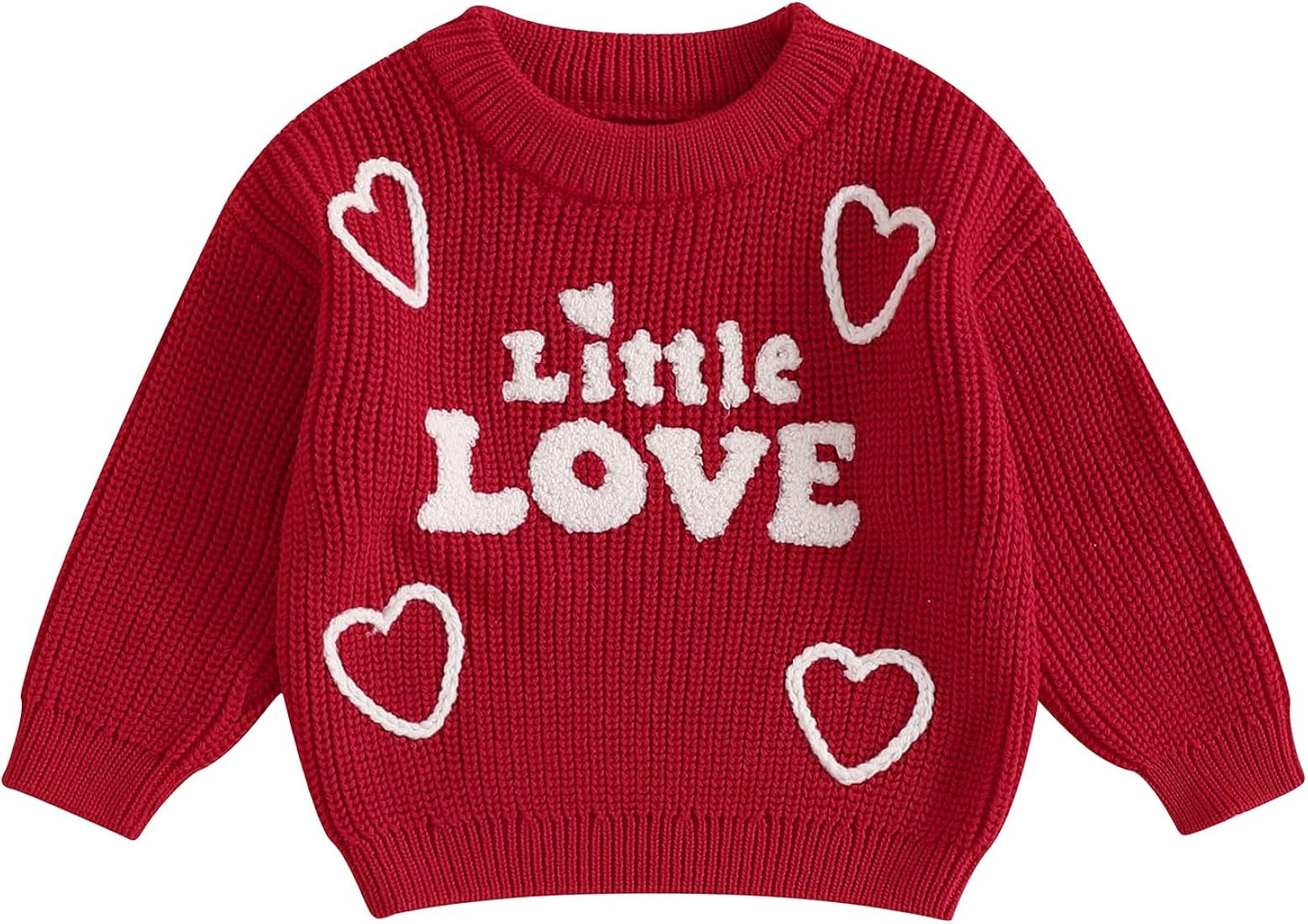 Toddler Kids Outfits Valentines Day Heart/Letter Embroidered Sweater Oversized Long Sleeve Knitte... | Amazon (US)