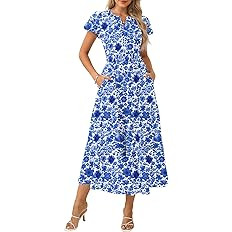 GRACE KARIN Womens Summer Maxi Dresses 2026 Floral Puff Short Sleeve V Neck Dresses Casual Weddin... | Amazon (US)