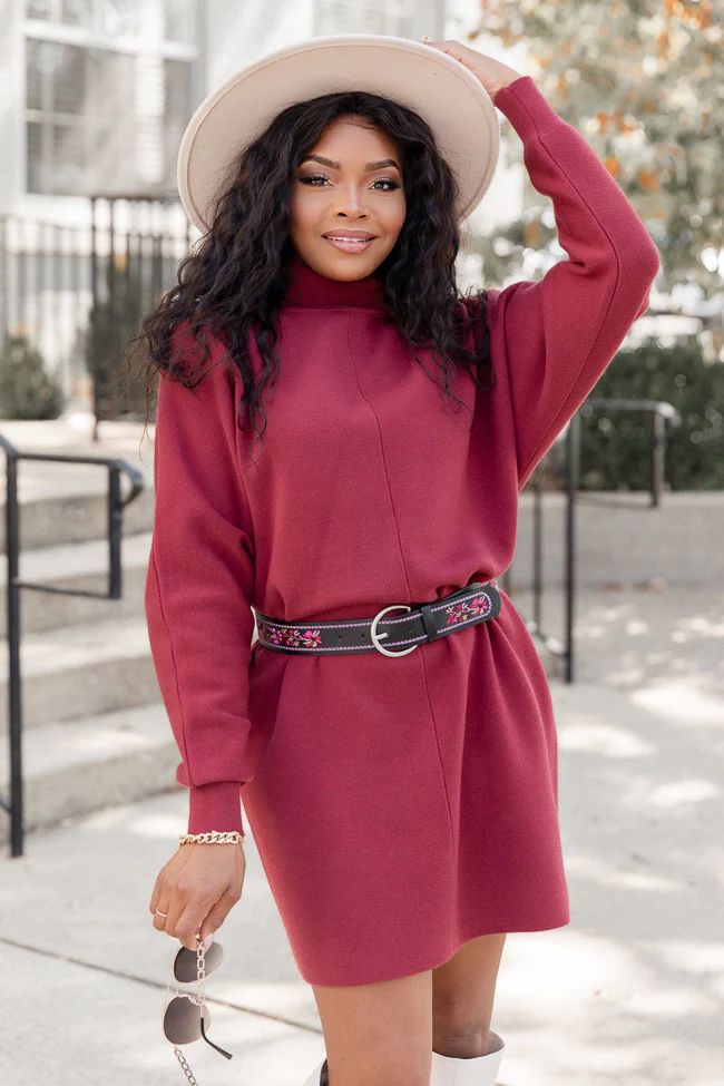 Just In Time Wine Turtleneck Sweater Dress | Pink Lily